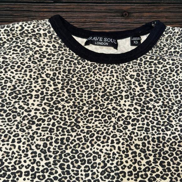 XS Petite Leopard‎ Print Ringer Tee Shirt Cotton Animal Short Sleeve Soft Summer - Picture 3 of 4